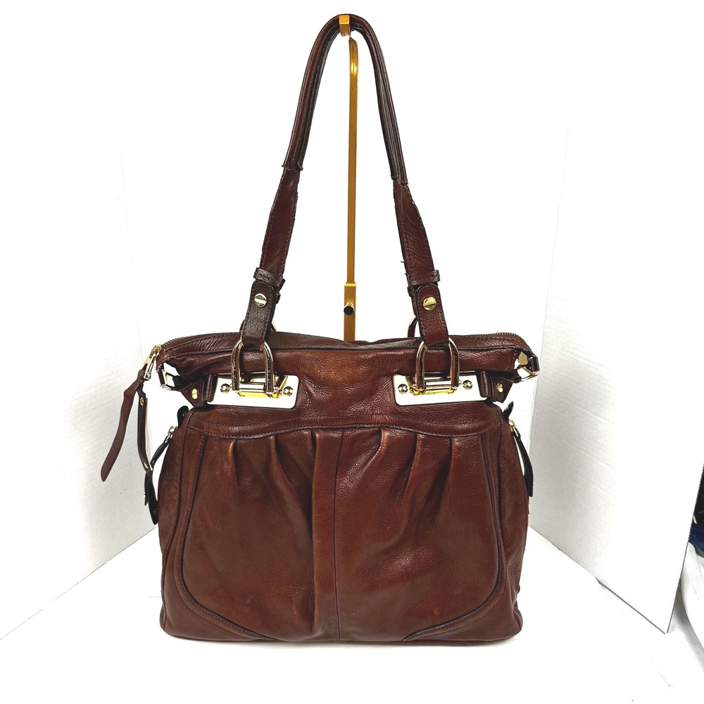 Y2K Vintage B.Makowsky Brown Pebble Glove Leather Hobo Shoulder Bag Chunky Gold